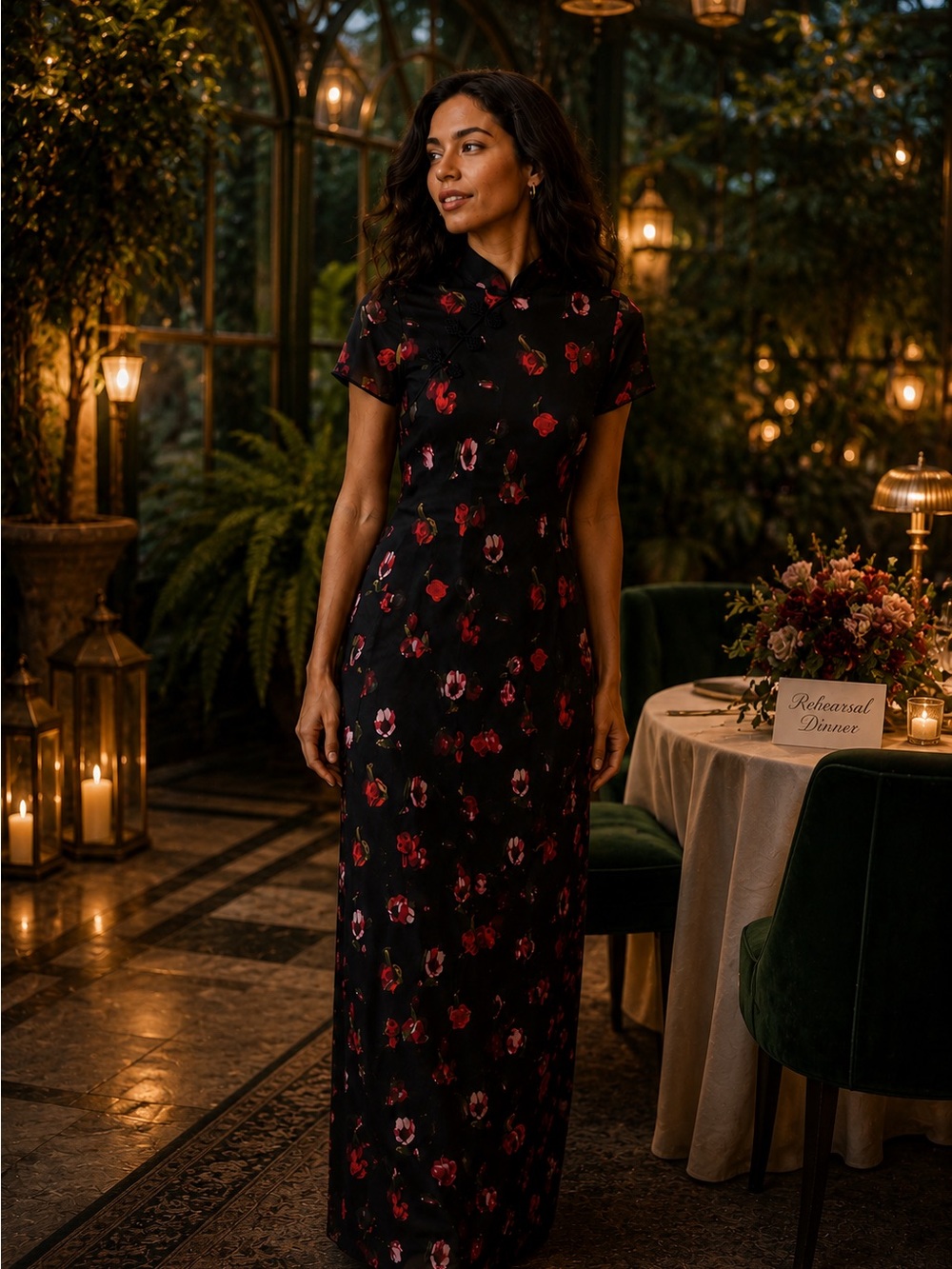 Ronni Nicole Mandarin Collar Floral Column Dress
